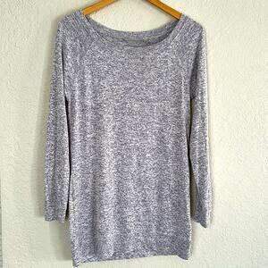 Athleta Luxe Pose Tunic Top Marled Oversized Sweater Gray Purple Athleisure